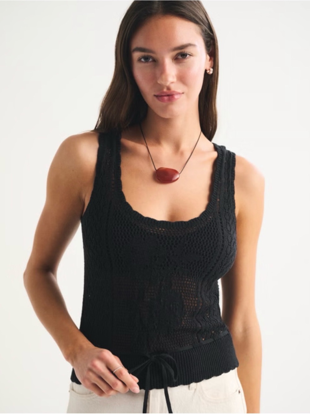 Abercrombie & Fitch Floral Stitched Tie-Waist Sweater Tank